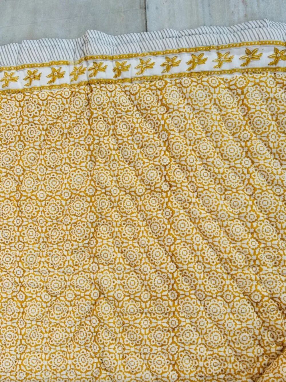 Mustard Block Print Floral Kantha Duvet cover and King shams - set of 2
